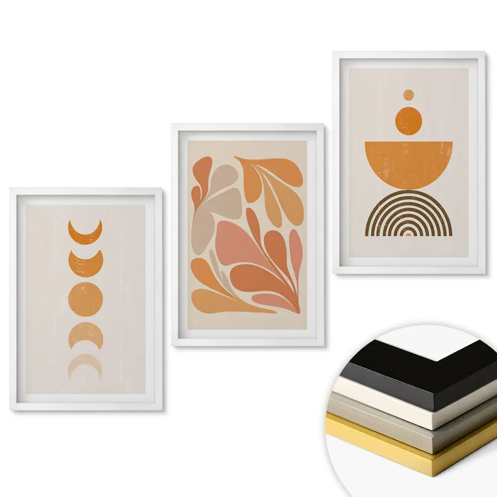 Set de tablouri pentru living cu compoziții abstracte în nuanțe calde