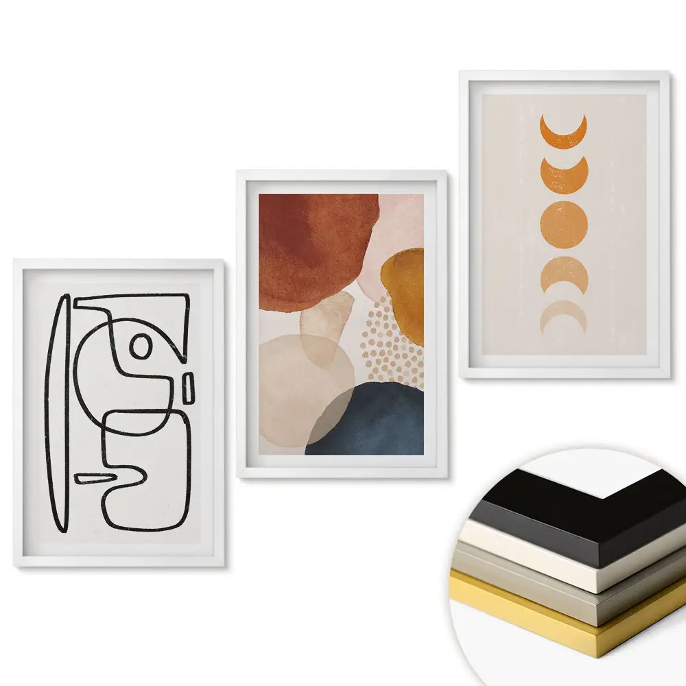 Set 3 tablouri pentru living cu compoziții abstracte în culori calde