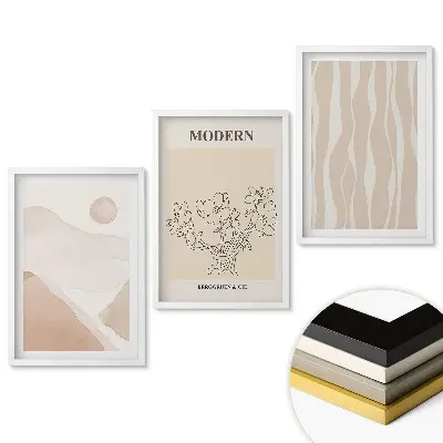 Set 3 tablouri living Grafică modernă în culori discrete
