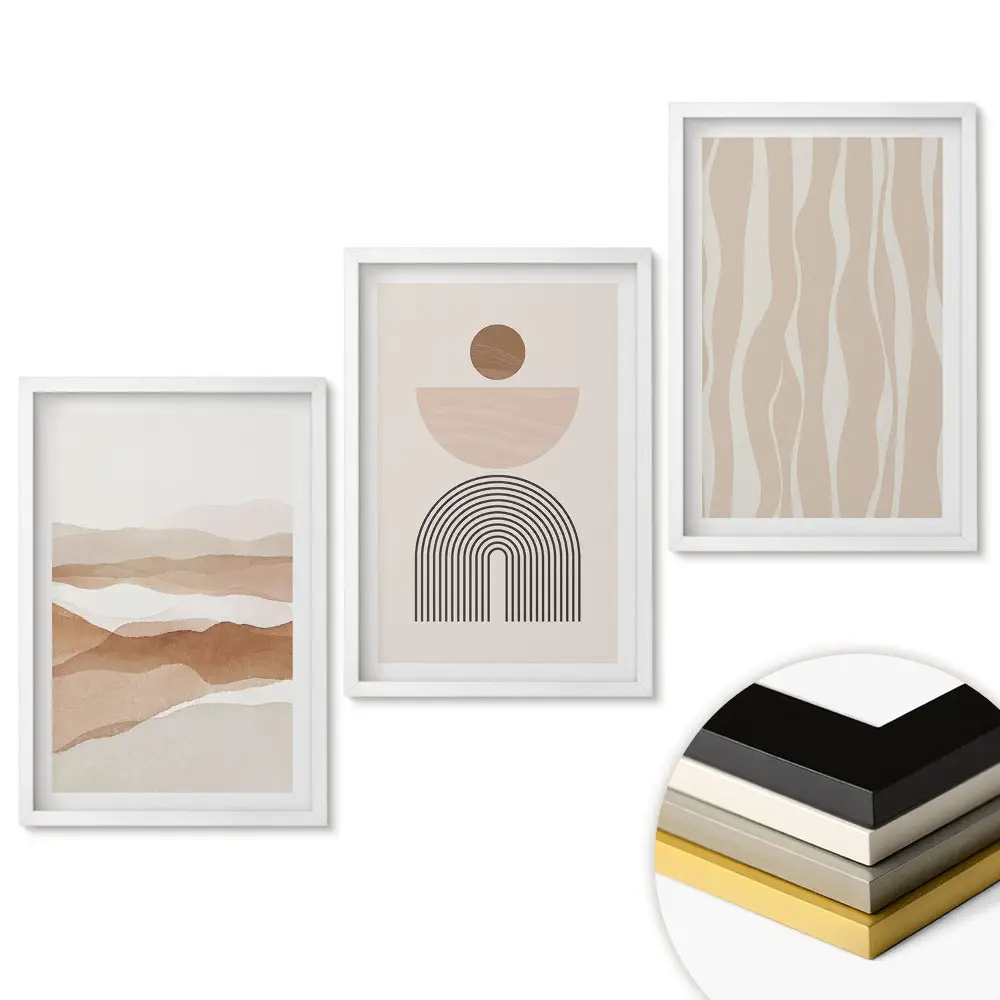 Set tablouri pentru living cu compoziții abstracte în nuanțe de bej