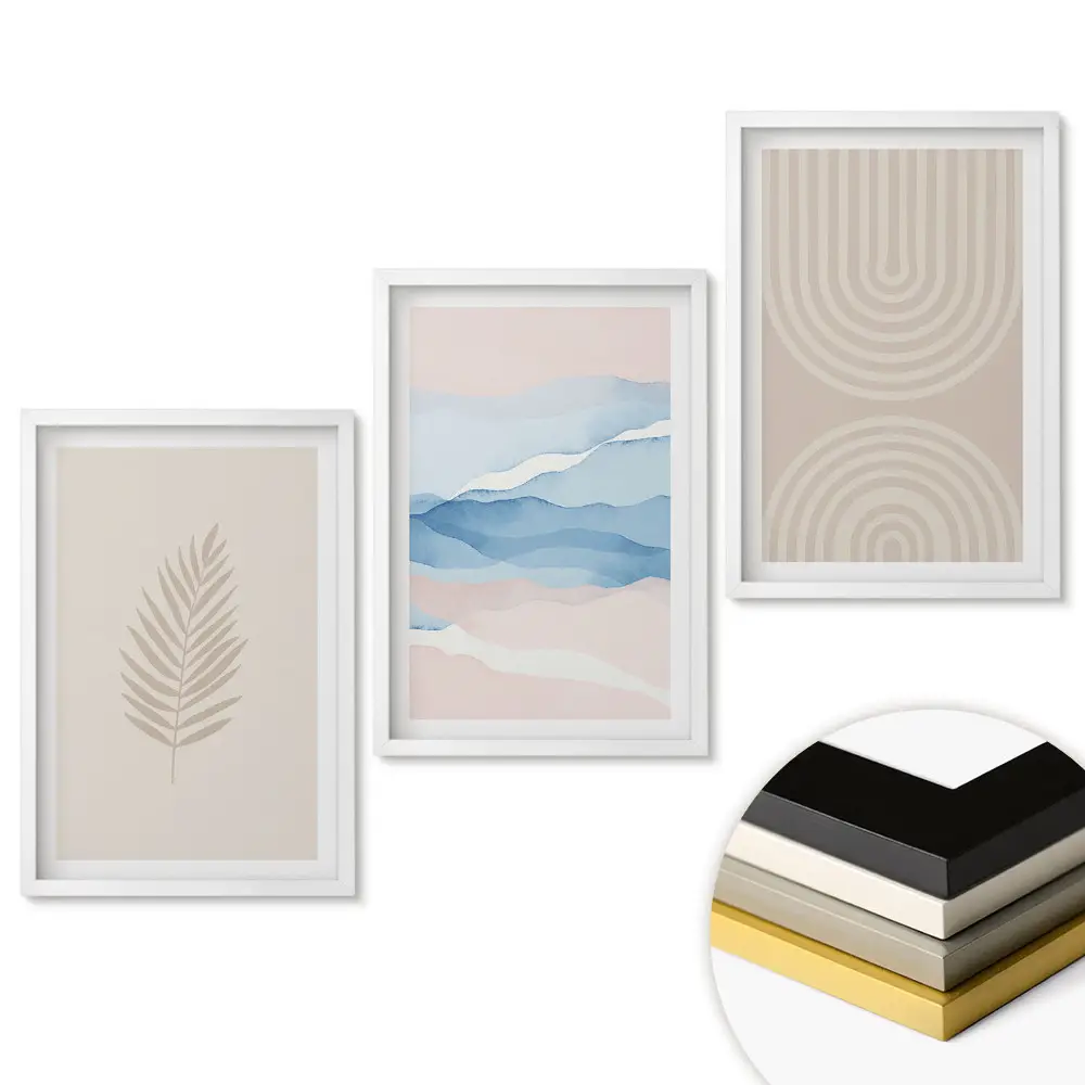 Set de 3 tablouri pentru living cu grafică minimalistă în culori pastelate