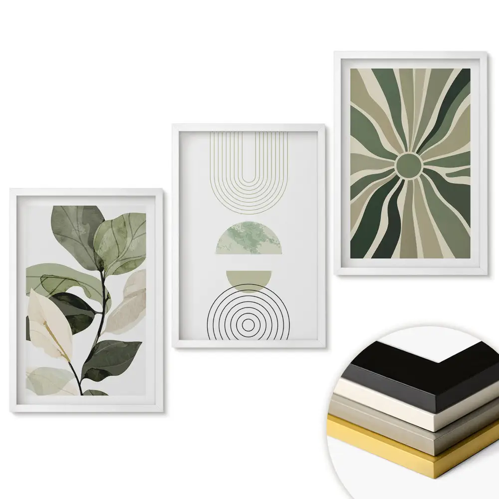 Set 3 tablouri pentru living Inspirații verzi stil minimalist