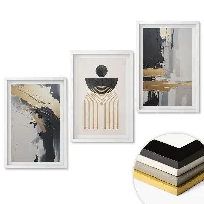 Set 3 tablouri pentru living cu compoziții abstracte în culori discrete