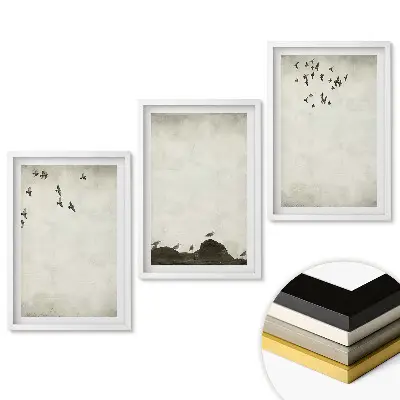 Set 3 tablouri living Păsări în zbor peste peisaj