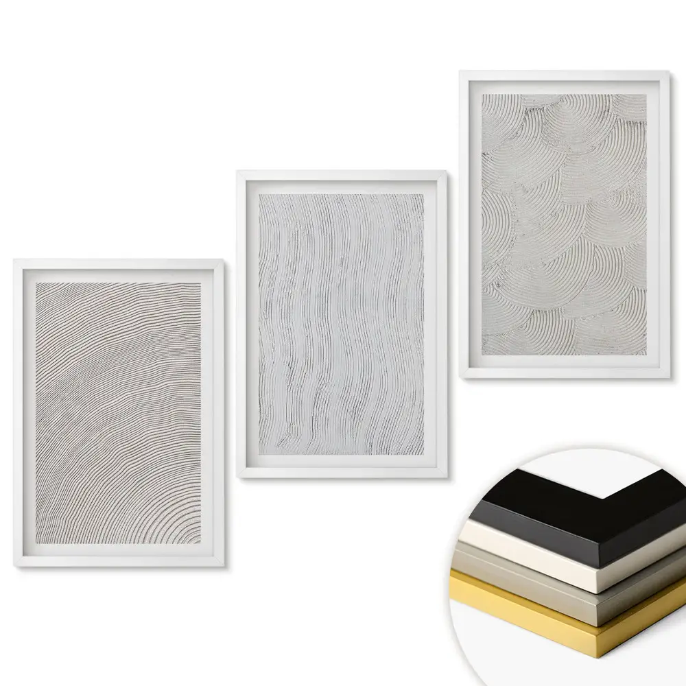 Set 3 tablouri pentru living cu modele abstracte de linii și texturi