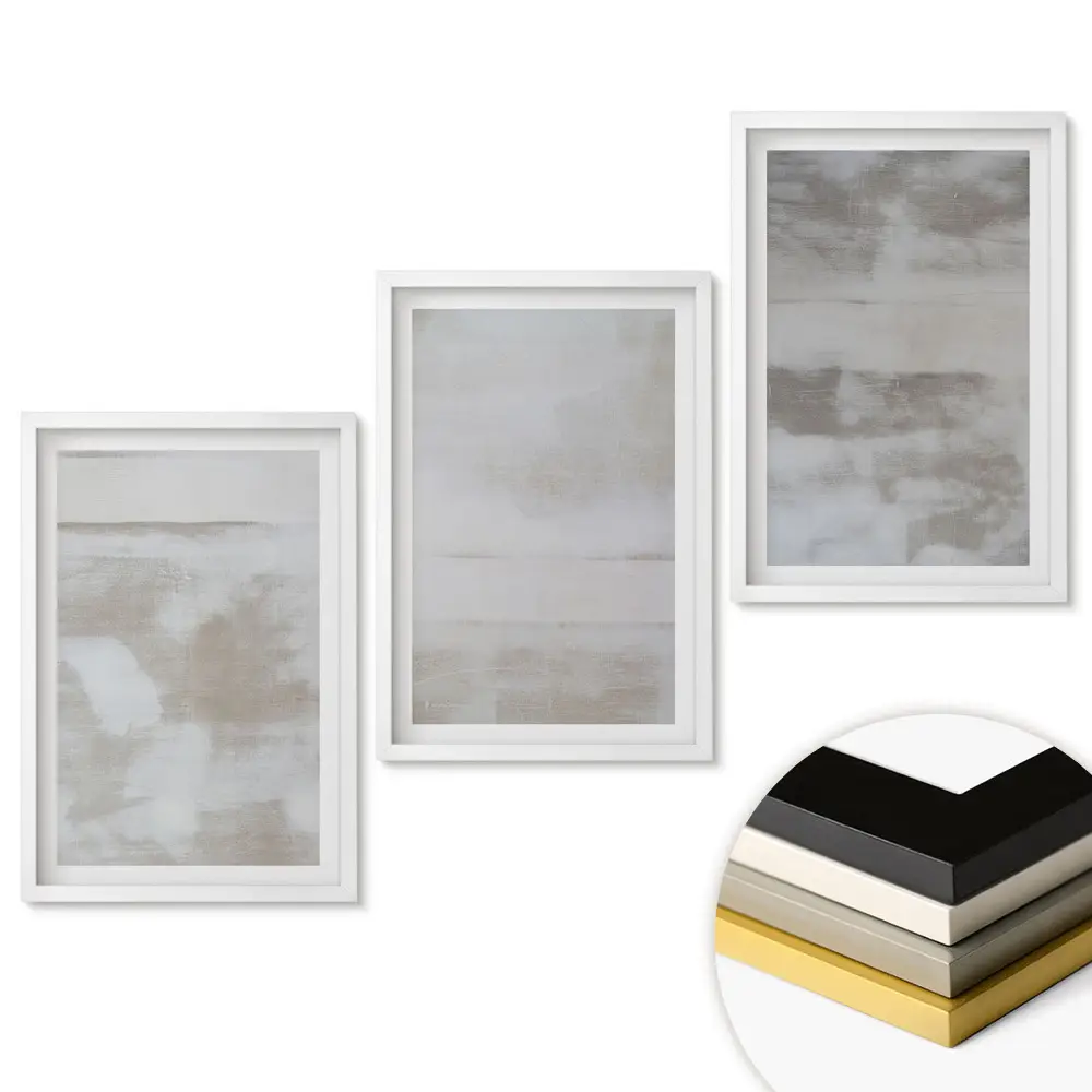 Set de 3 tablouri pentru living cu compoziții abstracte în nuanțe de gri