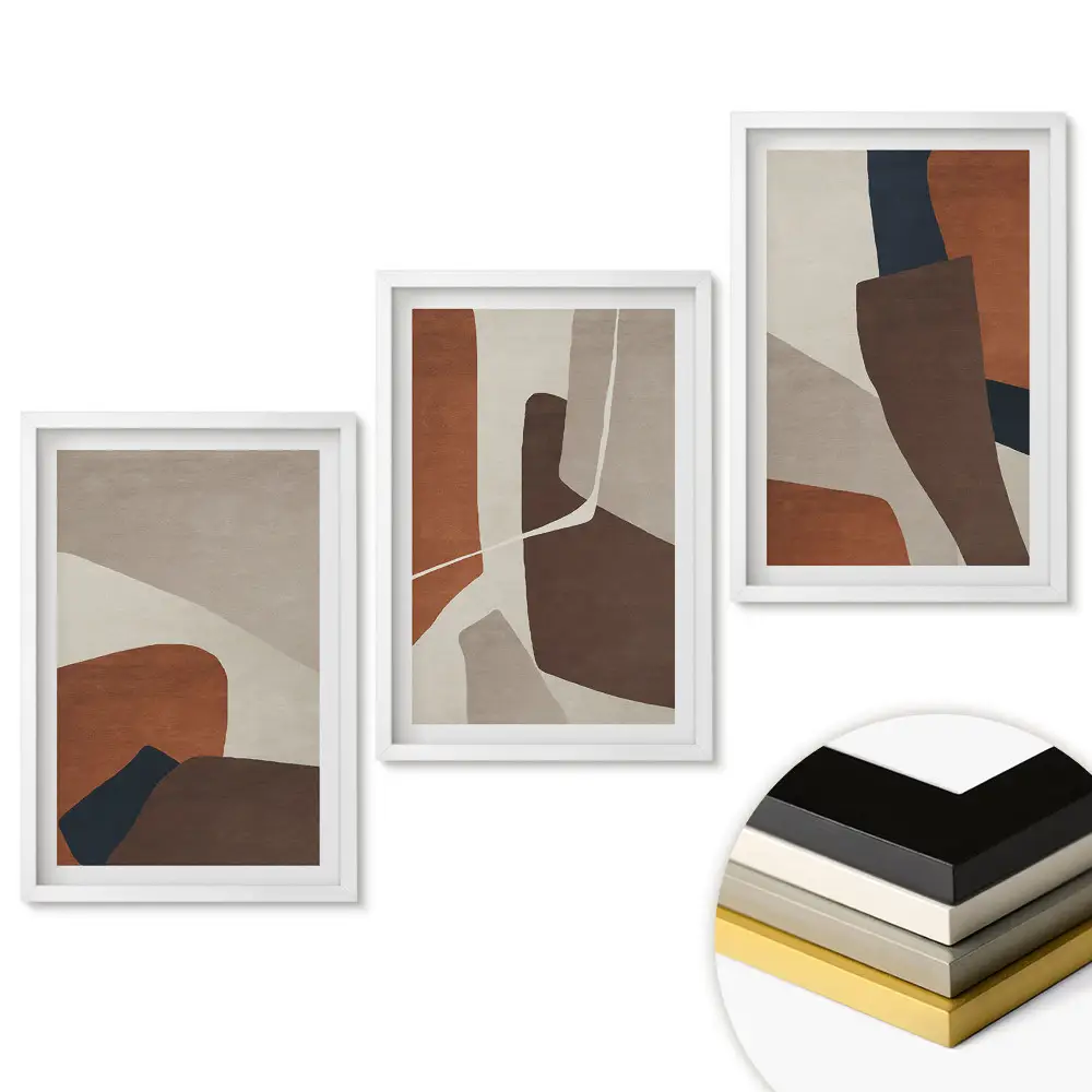 Set 3 tablouri living Compoziții abstracte în culori calde