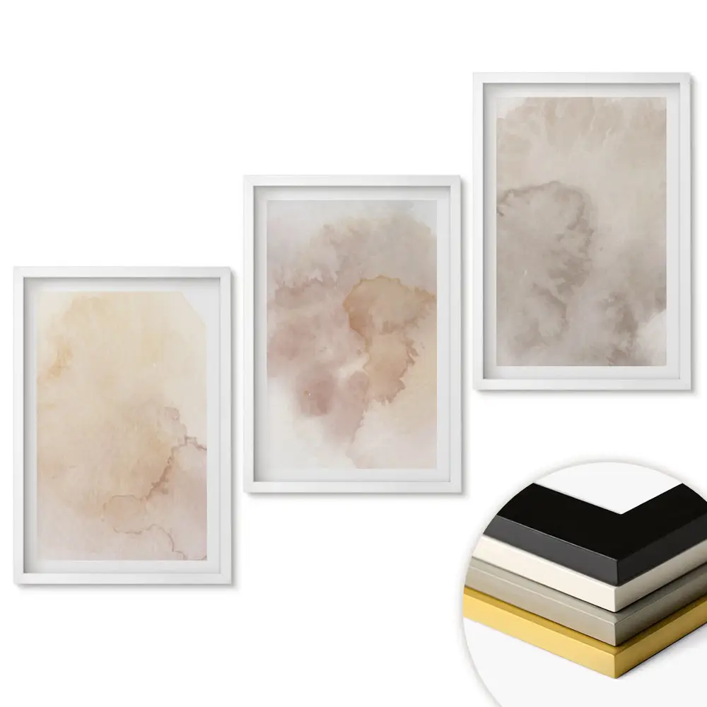 Set de 3 tablouri pentru living cu nuanțe abstracte în tonuri delicate