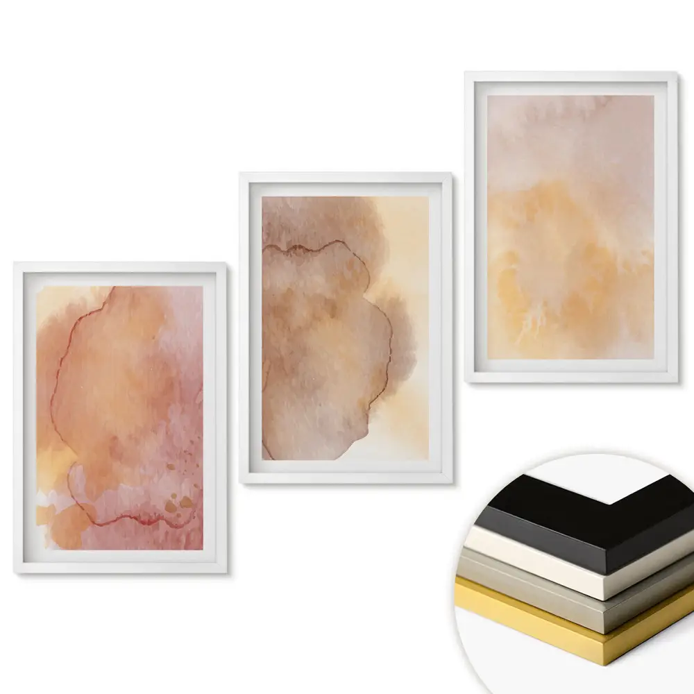 Set tablouri pentru living cu acuarele abstracte în tonuri calde