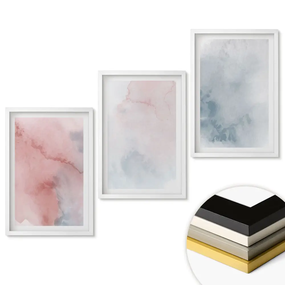 Set de 3 tablouri pentru living cu peisaje abstracte în nuanțe pastelate