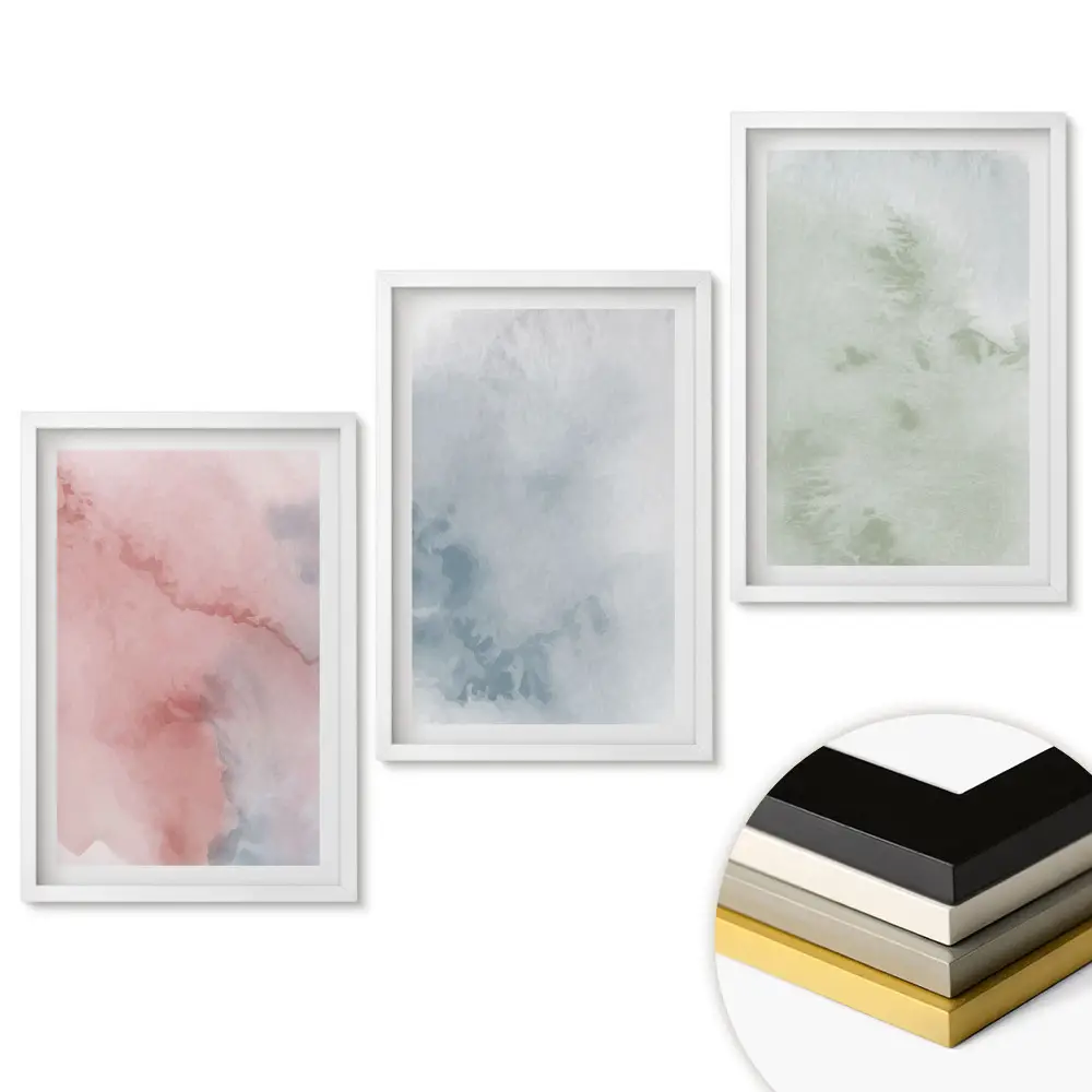 Set tablouri pentru living cu acuarele abstracte în culori delicate