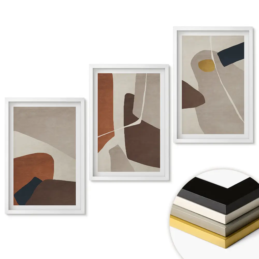 Set de tablouri pentru living cu forme abstracte în culori discrete
