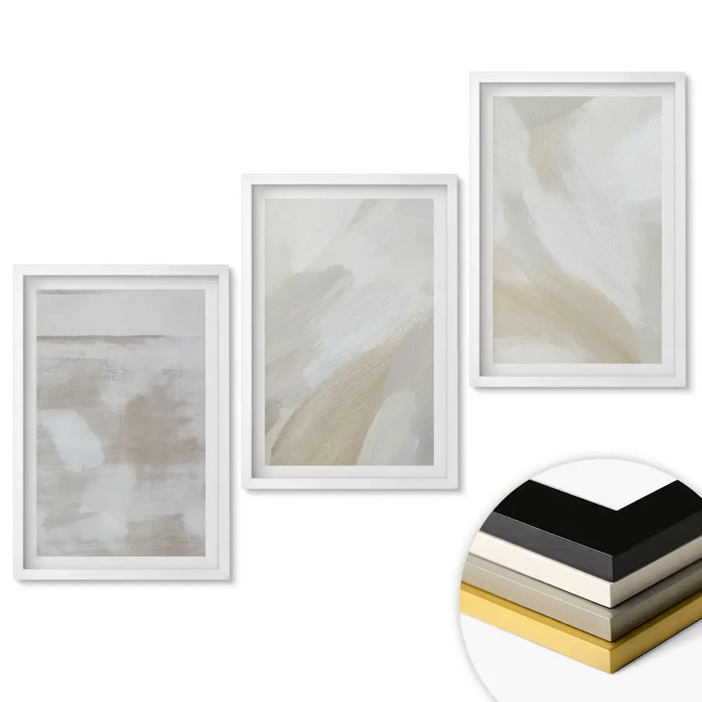 Set de 3 tablouri pentru living cu compoziții abstracte în nuanțe delicate