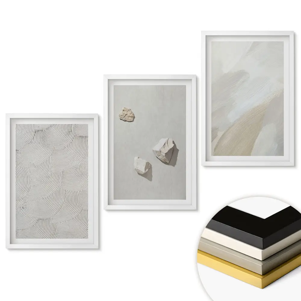 Set de tablouri pentru living cu compoziții abstracte în culori neutre