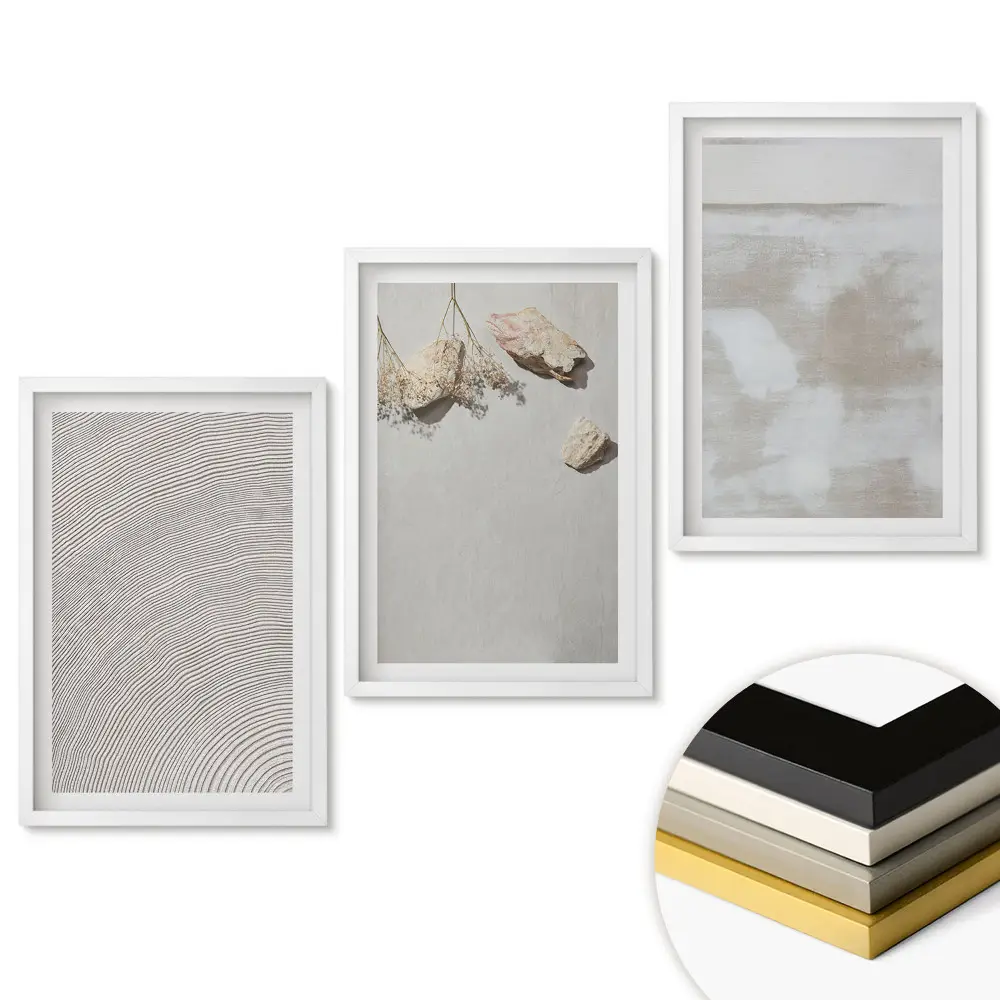 Set de 3 tablouri pentru living cu modele moderne pe fundal neutru