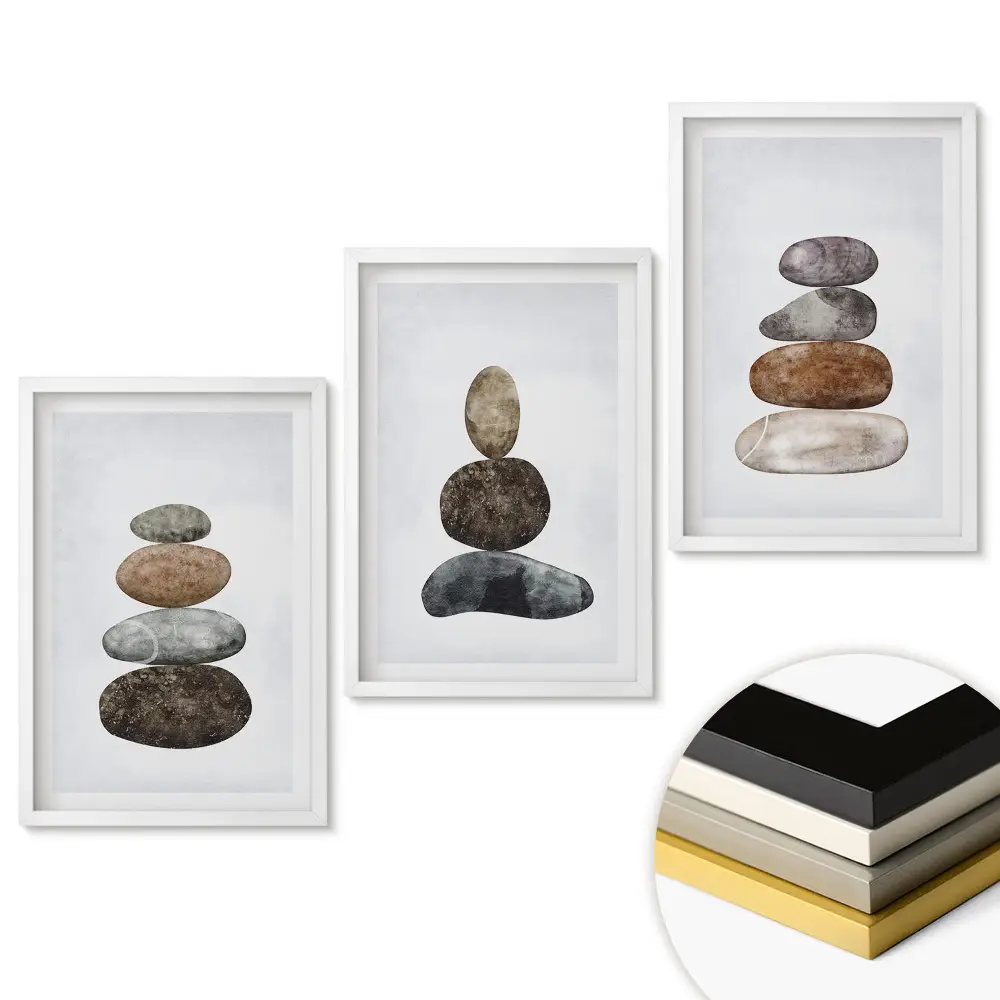 Set de tablouri pentru living Armonia pietrelor în stil minimalist