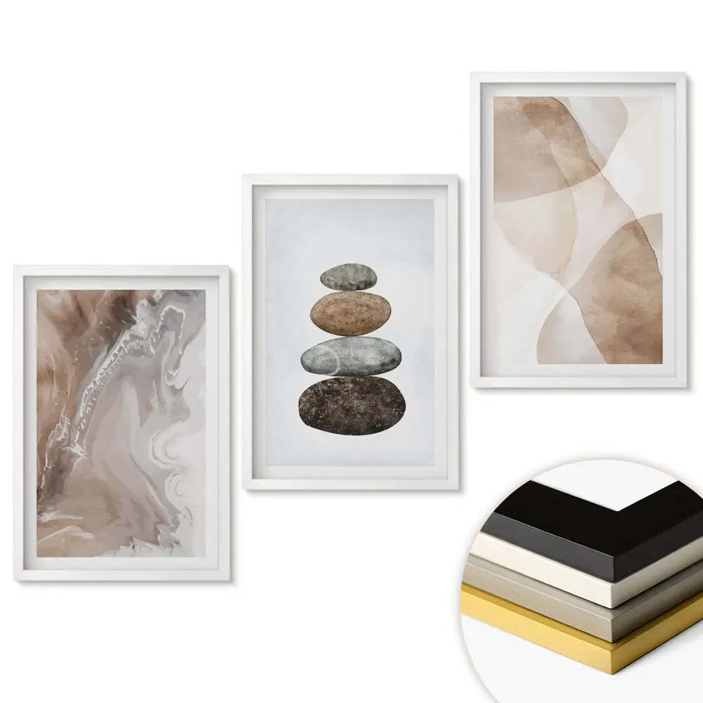 Set 3 tablouri pentru living Armonia pietrelor și a formelor abstracte