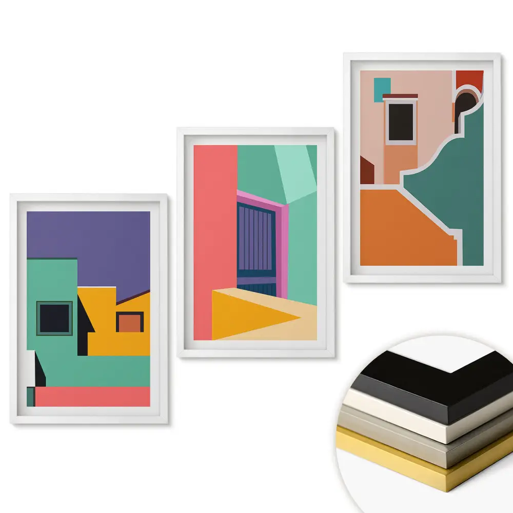 Set de 3 tablouri pentru living cu design abstract și forme geometrice
