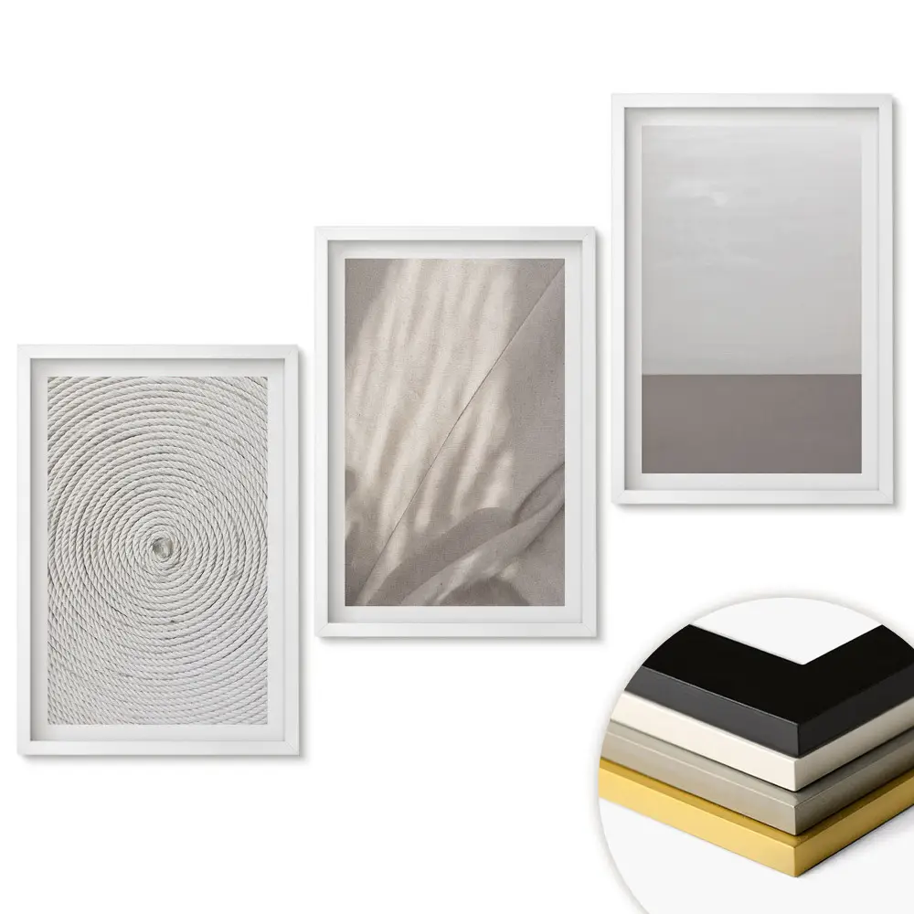 Set de 3 tablouri pentru living cu compoziții minimaliste în tonuri neutre
