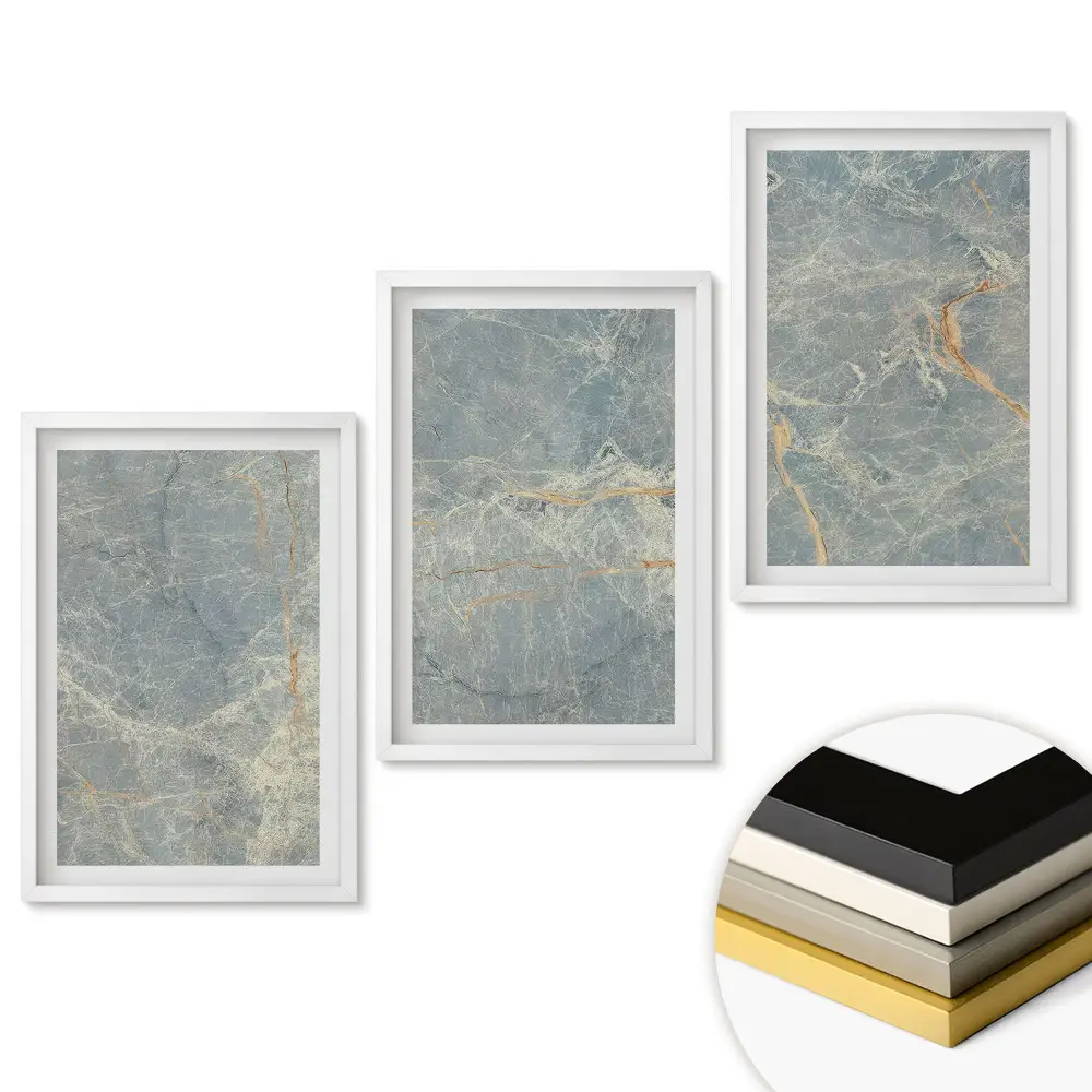 Set de 3 tablouri pentru living cu texturi abstracte în nuanțe de albastru