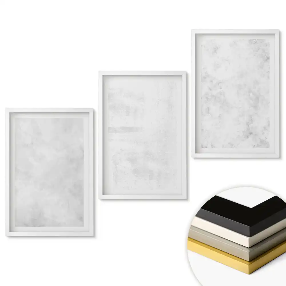 Set de tablouri pentru living cu fundaluri minimaliste în nuanțe de alb