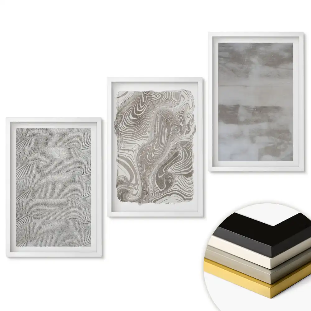Set de tablouri pentru living cu modele abstracte în nuanțe de gri