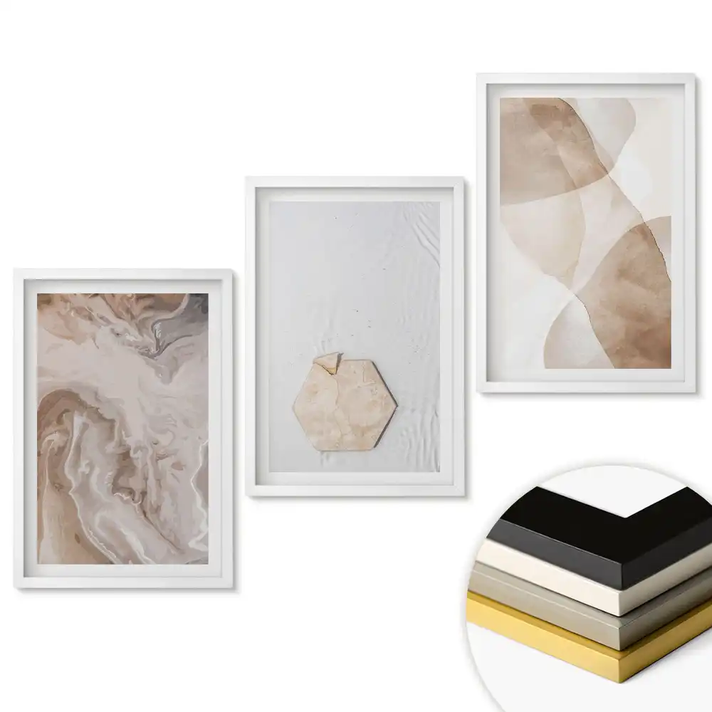 Set de tablouri pentru living cu compoziții abstracte în culori discrete