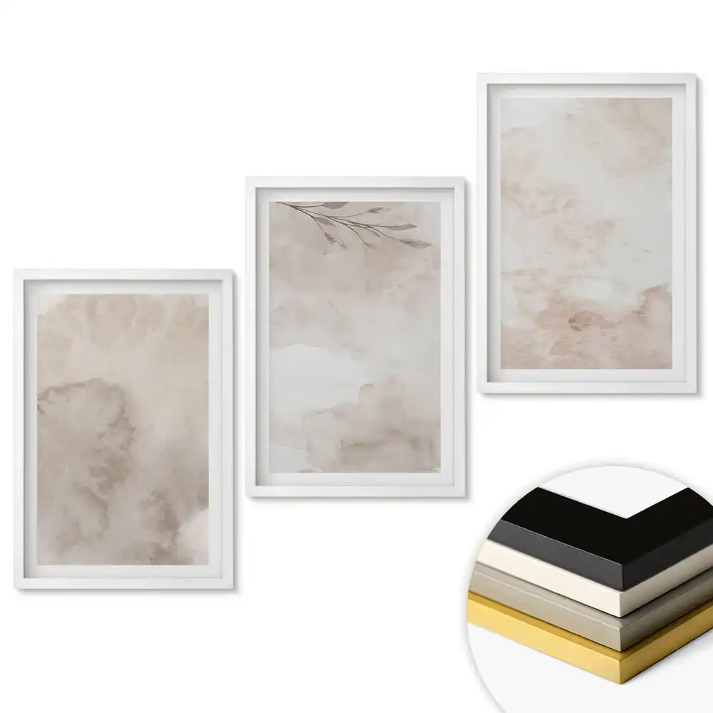 Set 3 tablouri pentru living cu peisaje abstracte în culori discrete