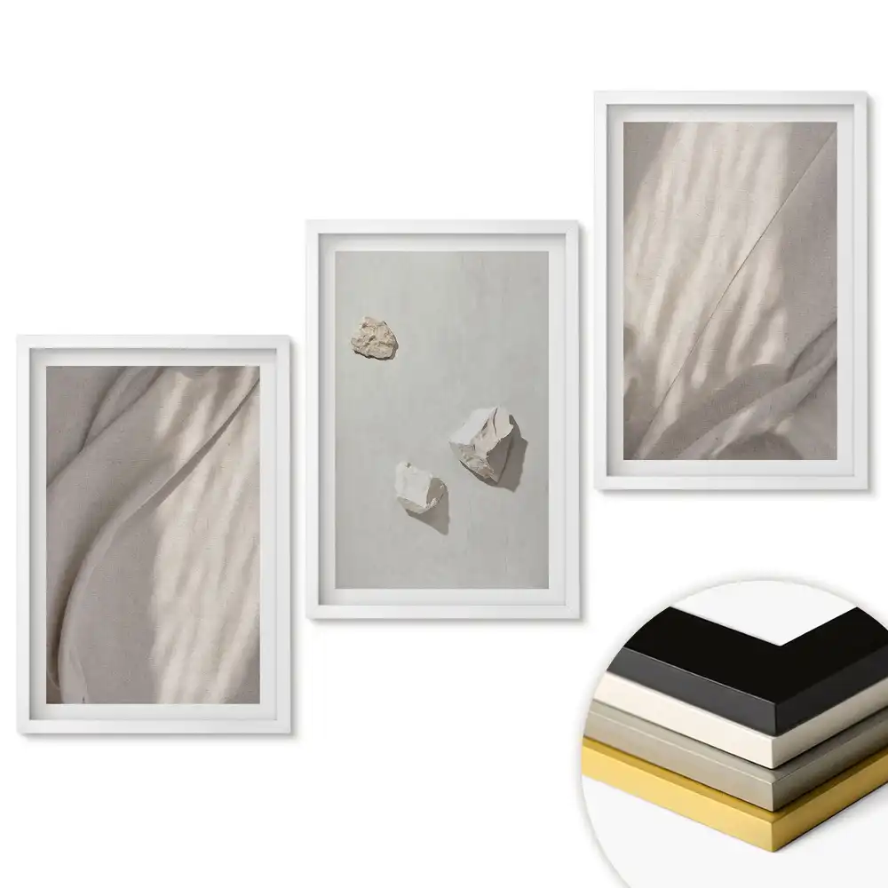 Set de 3 tablouri pentru living cu compoziții minimaliste și motive naturale