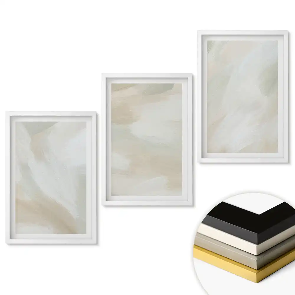Set de 3 tablouri pentru living cu compoziții abstracte în nuanțe delicate