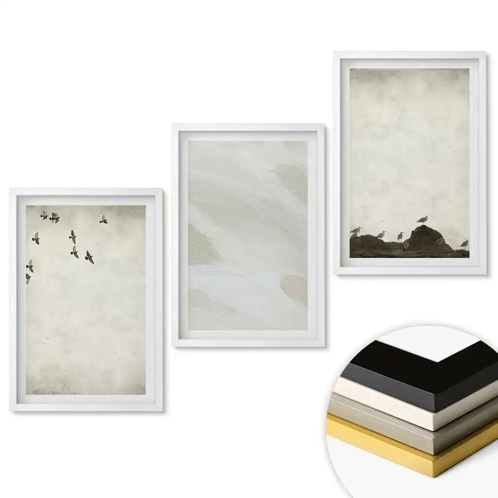Set de tablouri pentru living cu peisaje minimaliste în nuanțe de gri