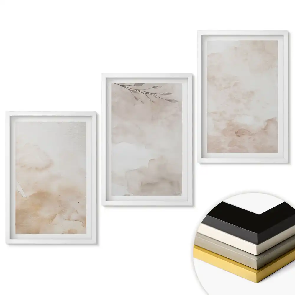 Set 3 tablouri pentru living cu acuarele abstracte în culori discrete