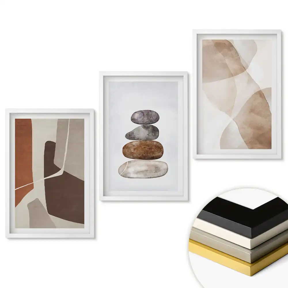 Set tablouri pentru living cu forme abstracte și culori naturale