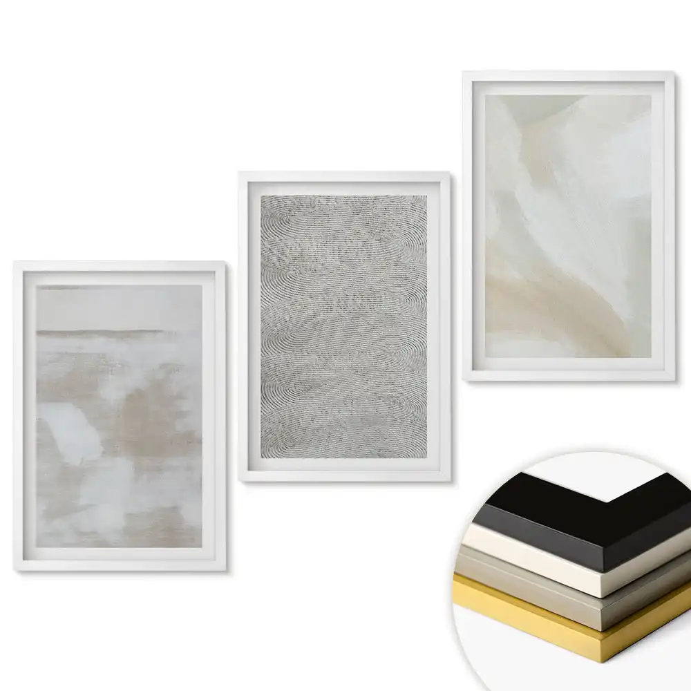 Set 3 tablouri pentru living cu compoziții abstracte în culori discrete