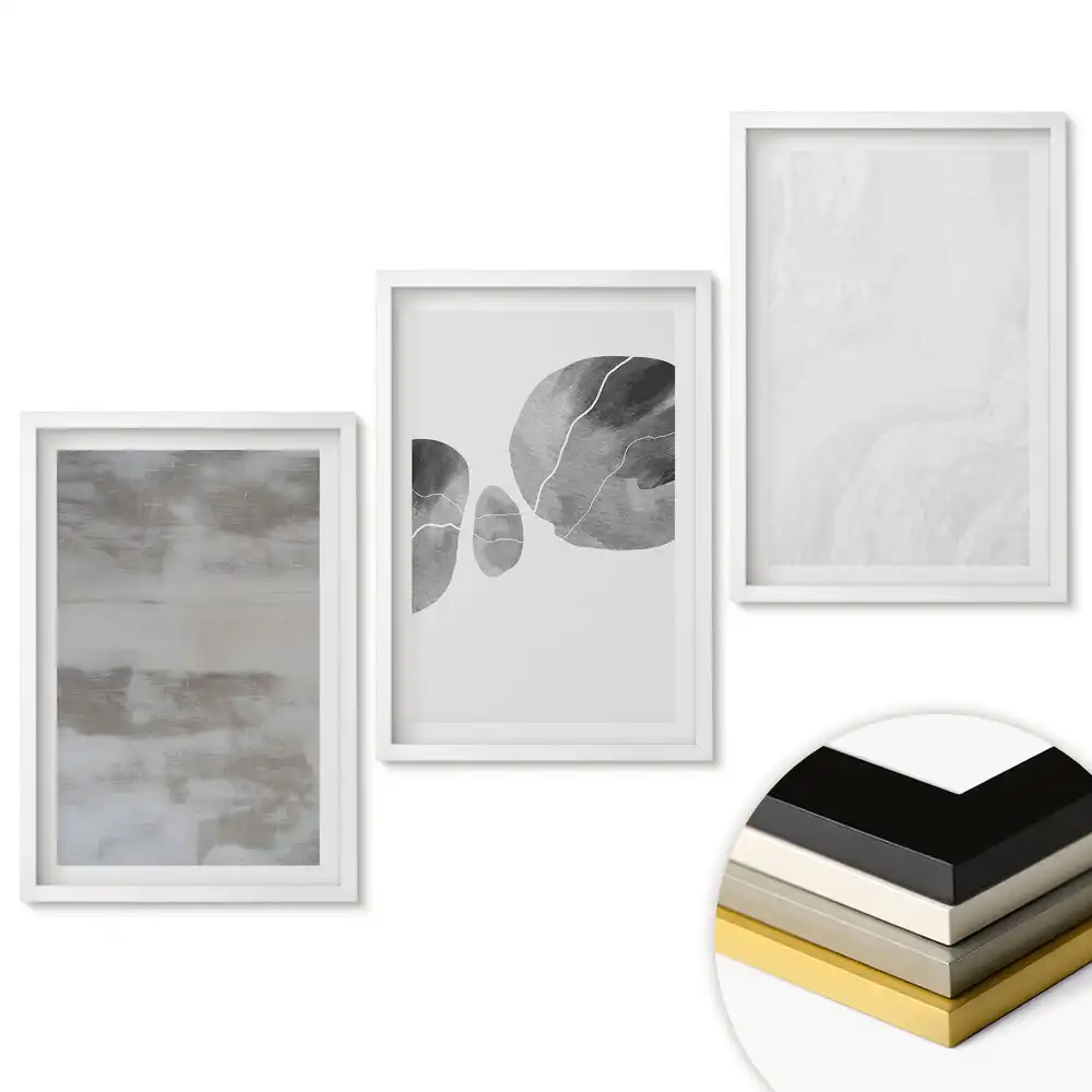 Set de tablouri pentru living cu grafică minimalistă în nuanțe de gri