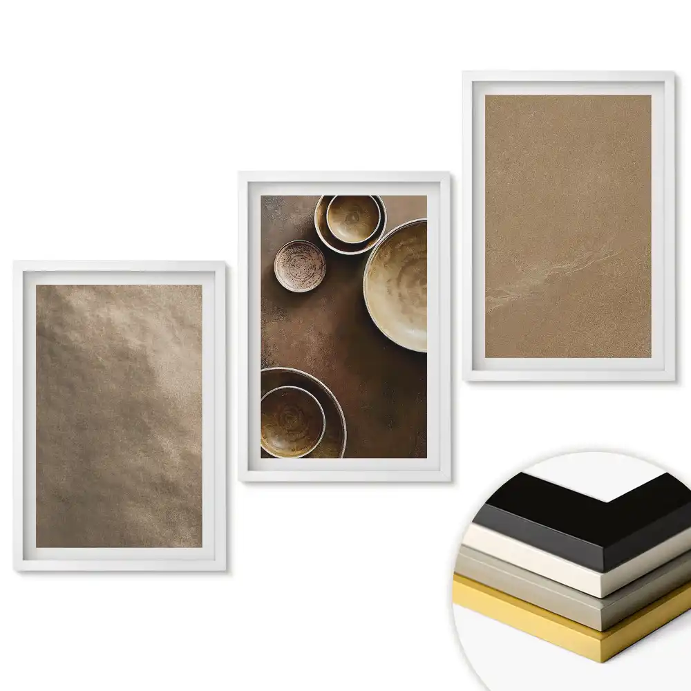 Set de 3 tablouri pentru living cu compoziții minimaliste în nuanțe neutre
