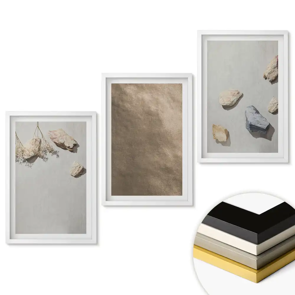 Set de tablouri pentru living cu texturi naturale în stil minimalist