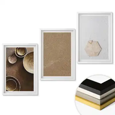 Set de 3 tablouri pentru living cu compoziții și texturi ceramice minimaliste