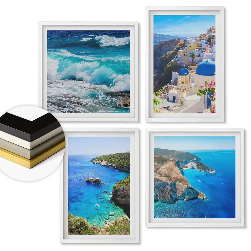Set de tablouri înrămate cu peisaje pitorești din Grecia