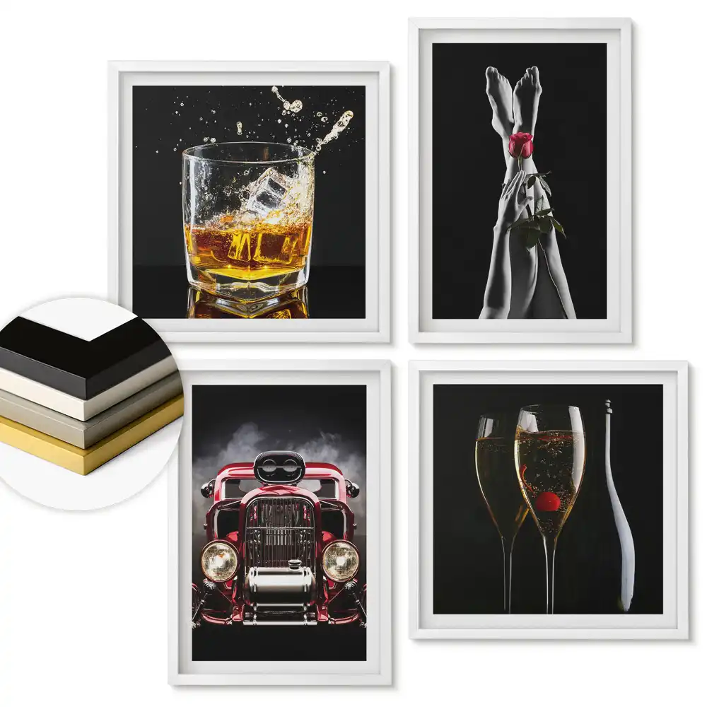 Set de 4 tablouri înrămate Eleganță, pasiune și stil de viață