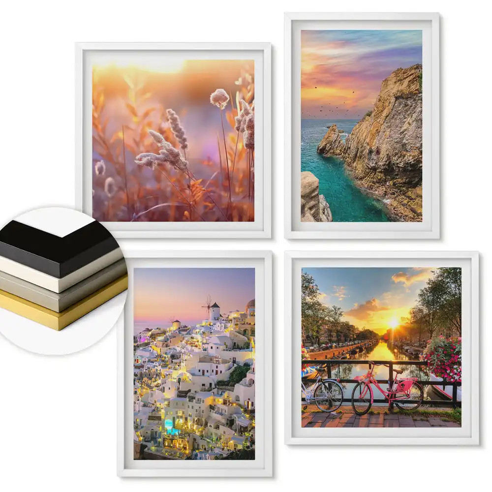 Set 4 tablouri înrămate Frumusețea naturii și arhitecturii în picturi