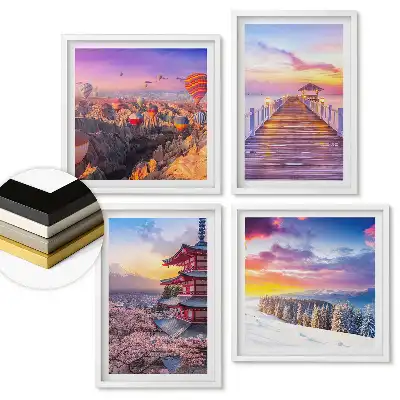 Set de 4 tablouri înrămate cu peisaje naturale și arhitecturale din lume