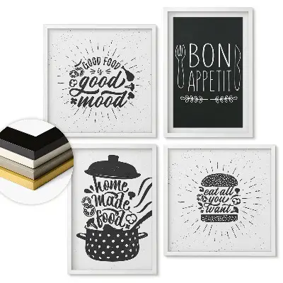 Set 4 tablouri înrămate Inspirații în bucătărie pentru gurmanzi