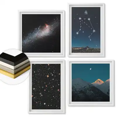 Set 4 tablouri înrămate Frumusețe cosmică și peisaje montane