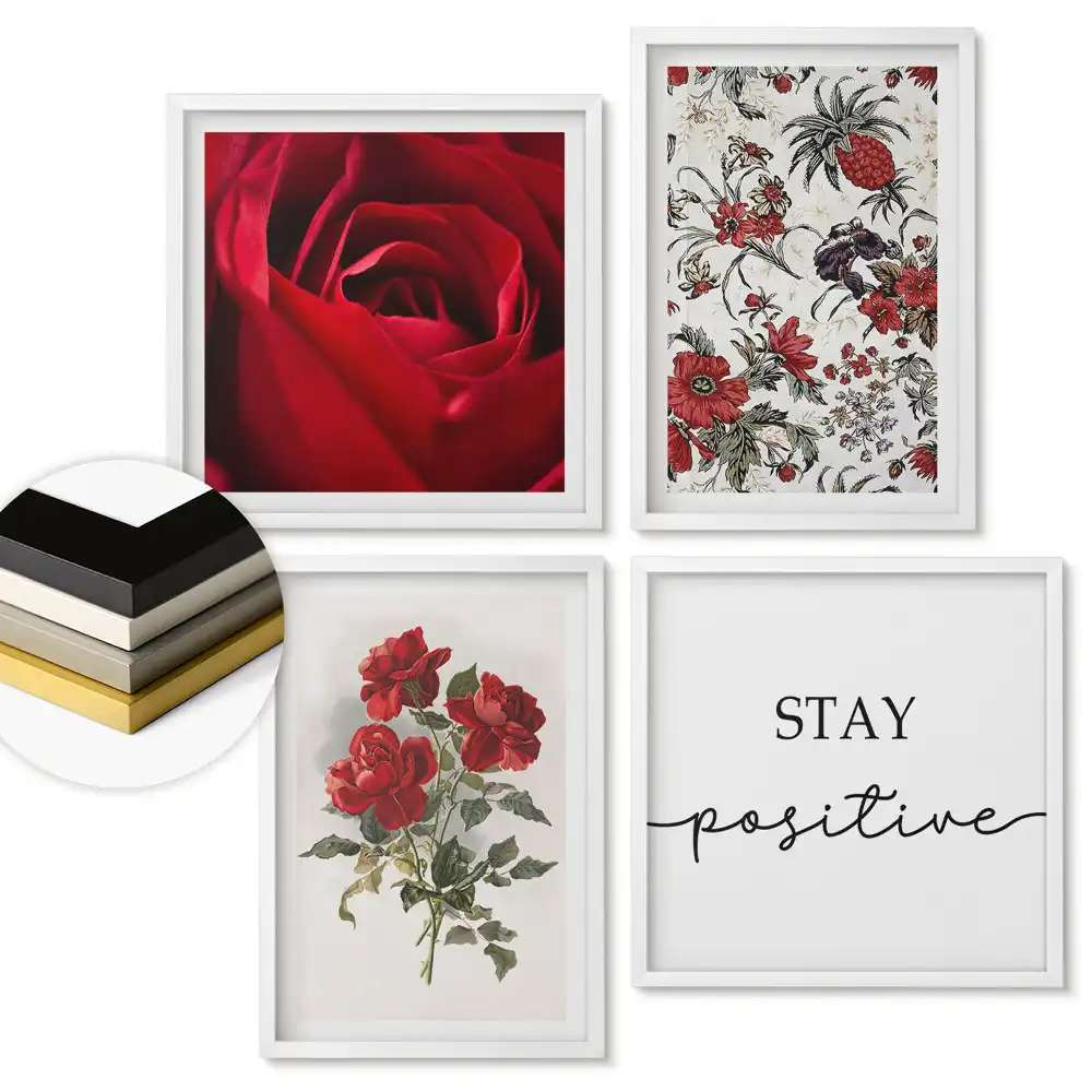 Set 4 tablouri înrămate Inspirații florale și mesaje pozitive