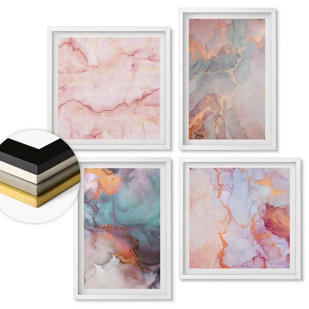 Set 4 tablouri înrămate Peisaje abstracte în culori pastelate
