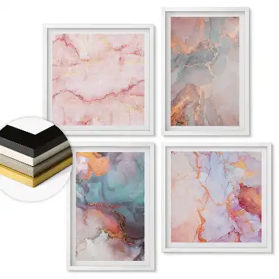 Set 4 tablouri înrămate Peisaje abstracte în culori pastelate