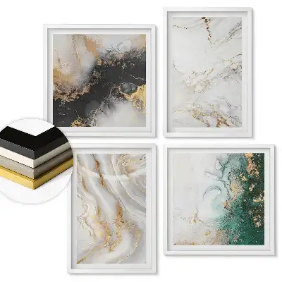 Set 4 tablouri înrămate Eleganța marmurei cu o notă de aur