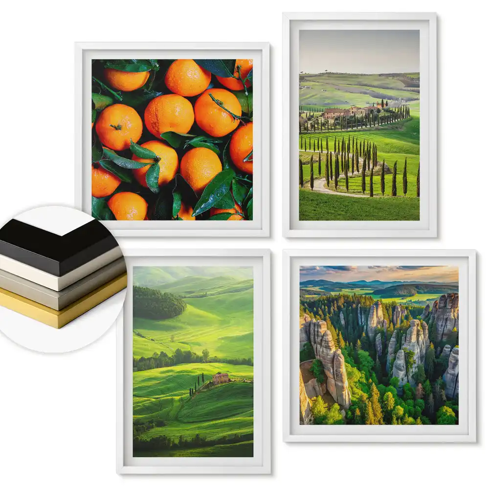 Set 4 tablouri înrămate Peisaje toscane și fructe suculente