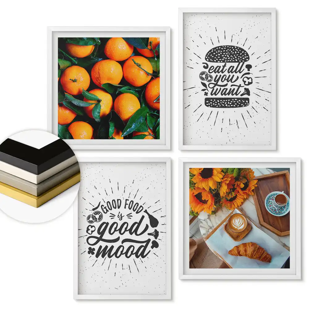 Set 4 tablouri înrămate Un paradis culinar pentru fiecare gurmand